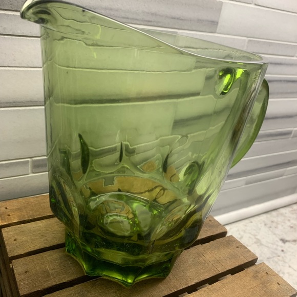 Vintage Hazel Atlas Avocado Green Small Thumbprint Tea/Water Pitcher - Picture 5 of 8
